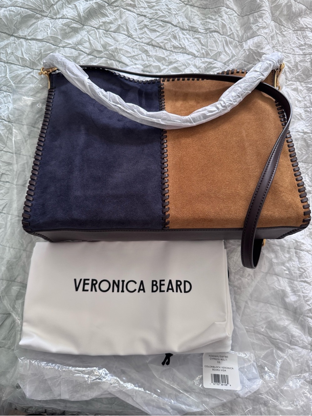 NWT Veronica Beard Vida Colorblock Suede Hobo Bag - Picture 5 of 16